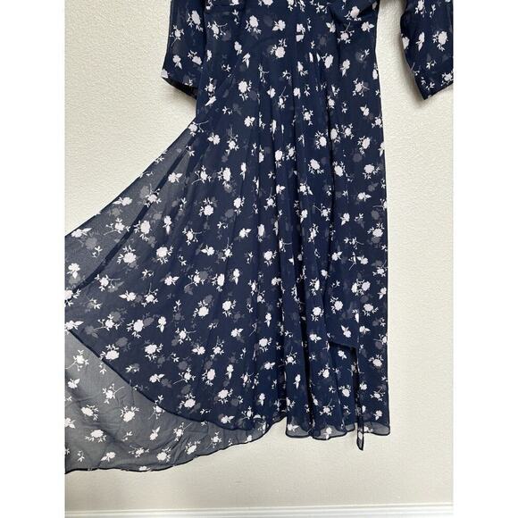 Cabi Dress Womens 6 Dream Midi Sheer Navy Blue Floral 3/4 Sleeve No Liner boho - Picture 4 of 8